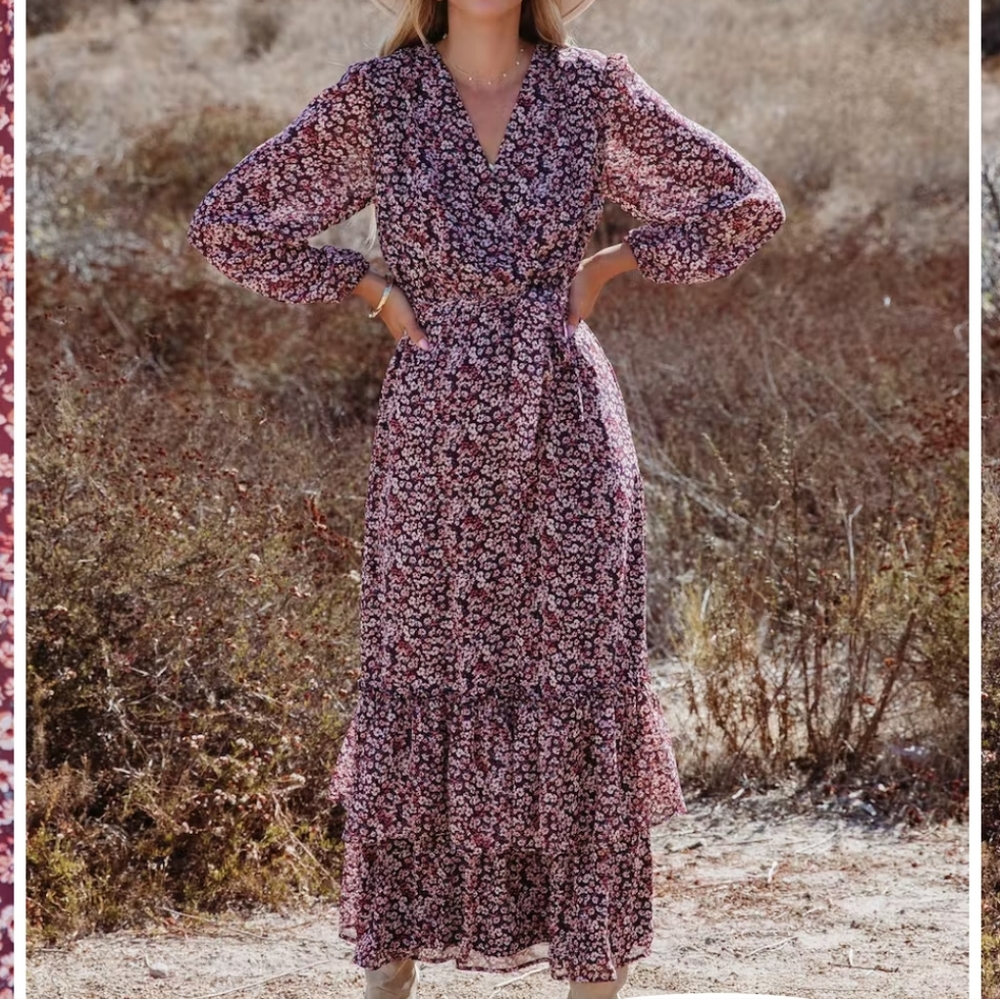 Vici Floral Maxi Dress - Purple and Cream
